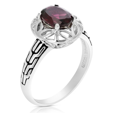 1.20 cttw garnet ring .925 sterling silver with rhodium oval shape 8x6 mm