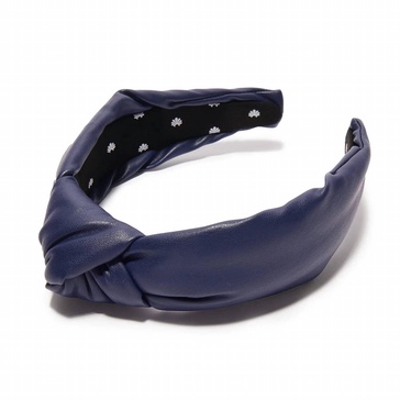 faux leather knotted headband in navy