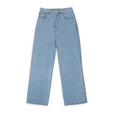 washed wide leg slanted fly blue wide-leg jeans