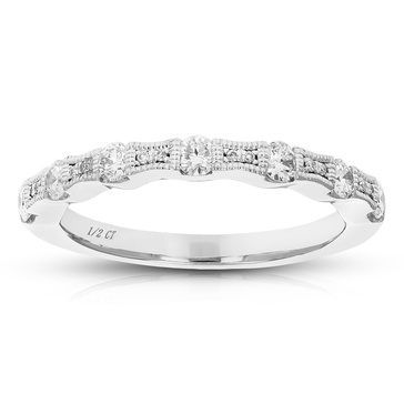 1/2 cttw round cut lab grown diamond wedding band 19 stones .925 sterling silver prong set