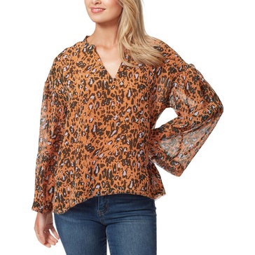 womens animal print split neck blouse