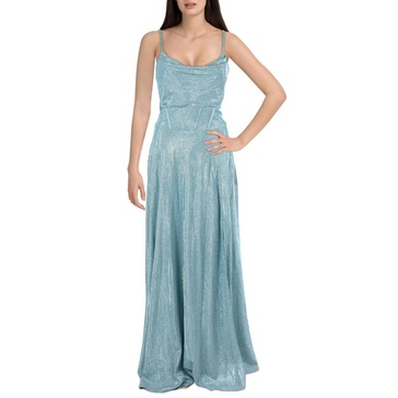 plus womens metallic cowl neck evening dress