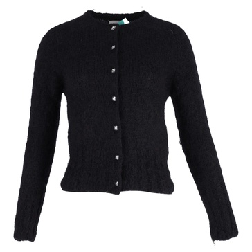 vanessa crystal-button knit cardigan in black mohair