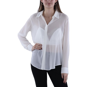 womens sheer chiffon button-down top