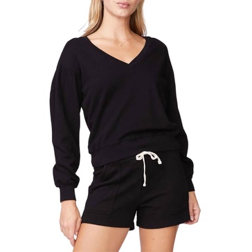 shirred sweatshirt in black