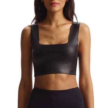 faux leather tank top in black