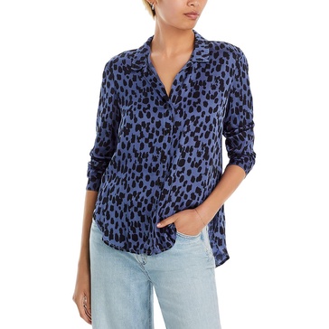 womens animal print collared button-down top