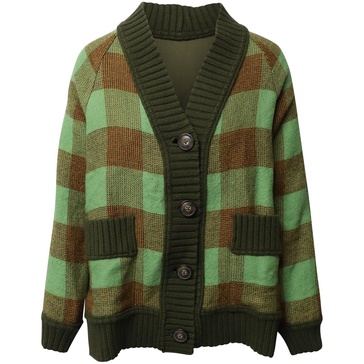 plaid mixed media cardigan in multicolor wool