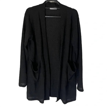 lola waffle knit cardigan in black