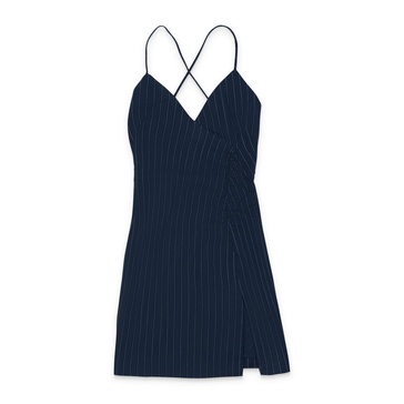 high tie navy slip dress