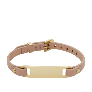 women's heritage plaque latte brown leather strap bracelet