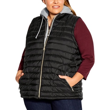 womens hooded layered puffer vest