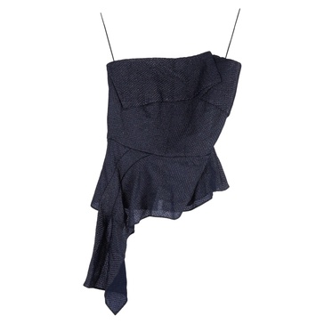 linet strapless draped metallic piqué top in navy blue viscose