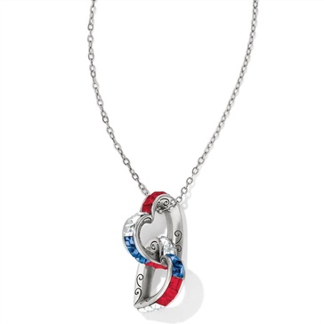 women's spectrum hearts long necklace in red-white-blue