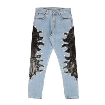 jeans with leather flame detail - blue