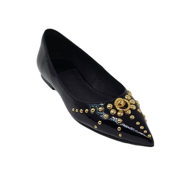 women's appealing flat shoes in black crinkle patent/gold