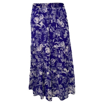 uria printed midi tiered skirt in violet polyester