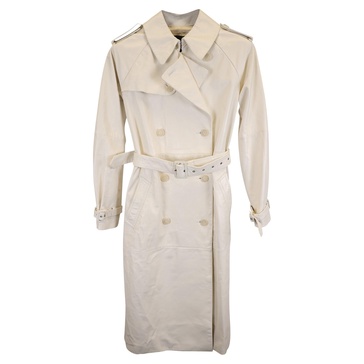 double-breast belted trench coat in cream white leather