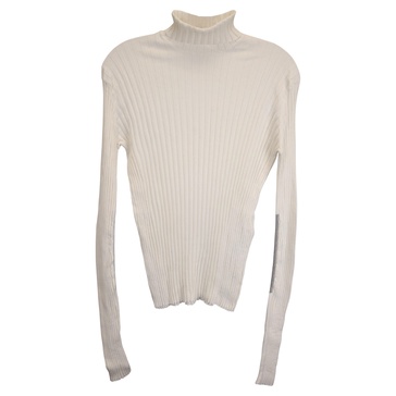 turtleneck long-sleeve ribbed-knit sweater in white wool