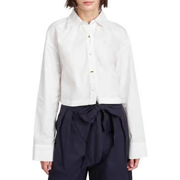 womens oversized mixed-button button-down top