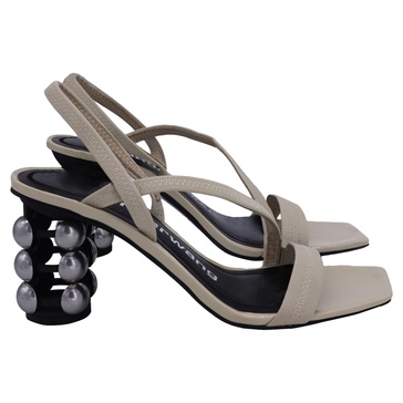 alexander wang deedee sling back cage heel  sandals in cream white patent leather