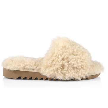 eira faux shearling slides shoes flats in ivory