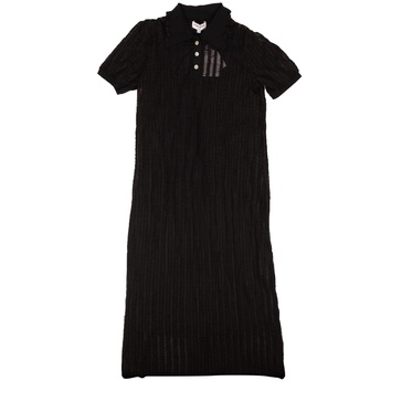 black polyester ruffle pointelle polo dress