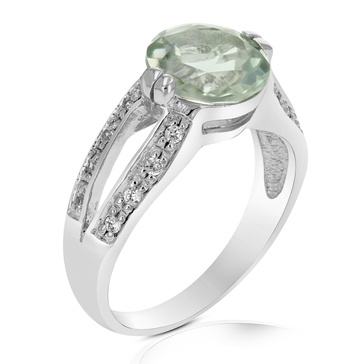 2.50 cttw green amethyst ring .925 sterling silver with rhodium round shape 9 mm