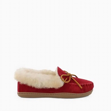 women's alpine sheepskin moc slippers in red