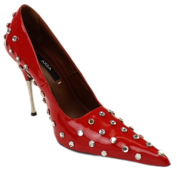 red polka dot studded pump heel shoes