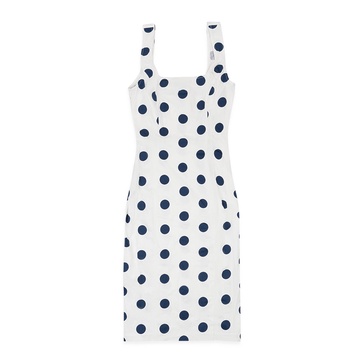 polka u neck sleeveless navy dress