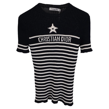 dioriviera knitted stripe short-sleeved sweater in black wool