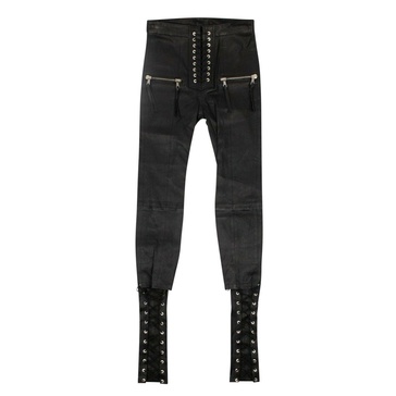 leather lace up skinny pants - black