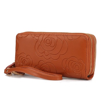 ellie genuine leather flower-embossed women’s wristlet wallet by mia k.