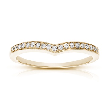 0.18 cttw v-shape milgrain diamond wedding band 14k white or yellow gold round