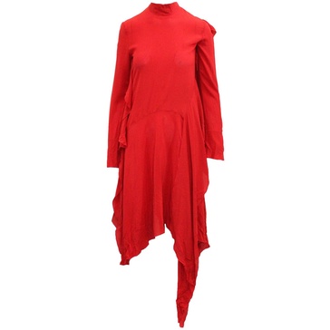 dana asymmetric ruffled dress in red silk