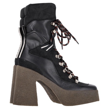 lace-up platform ankle boots in black faux leather