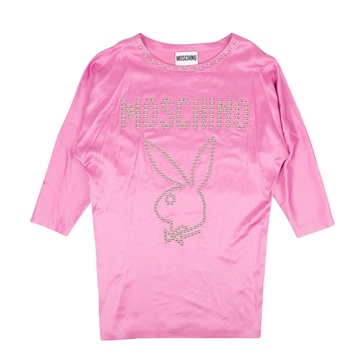 pink nailhead logo bunny silk dress