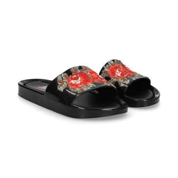 women's flower beach slide in black onyx