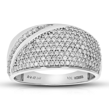 3/4 cttw round cut lab grown diamond wedding band 148 stones .925 sterling silver prong set