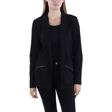 womens drawstring collar open-front blazer