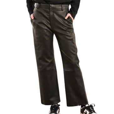 leather cropped trousers in black