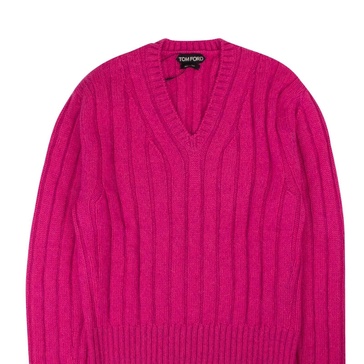 fuchsia ribbed long sleeve v-neck sweater