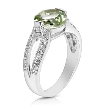 2 cttw green amethyst ring .925 sterling silver with rhodium round shape 9 mm