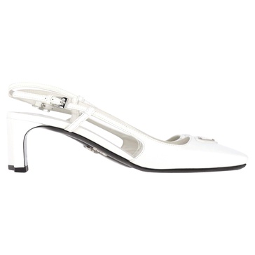 square-toe logo slingbacks in white leather