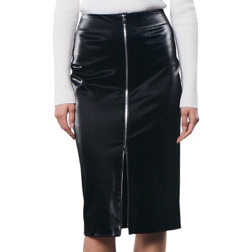 satin finish leather skirt in black