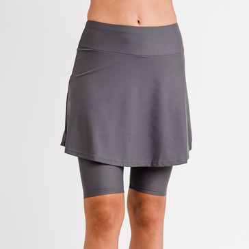 women's plus flared mid-thigh swim skirt with bike shorts