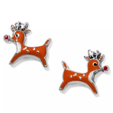 women's santa's reindeer mini post earrings in silver