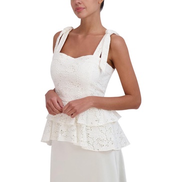 womens embroidered eyelet peplum top