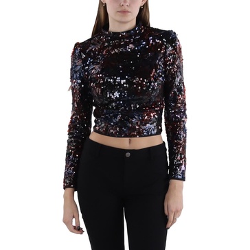 jasmine womens sequined mock neck blouse